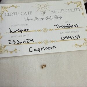 Junipurr Capricorn Threadless End Yellow Gold